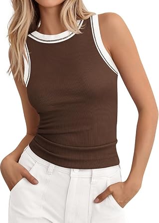 BTFBM High Neck Tank Top for Women Sleeveless Ribbed