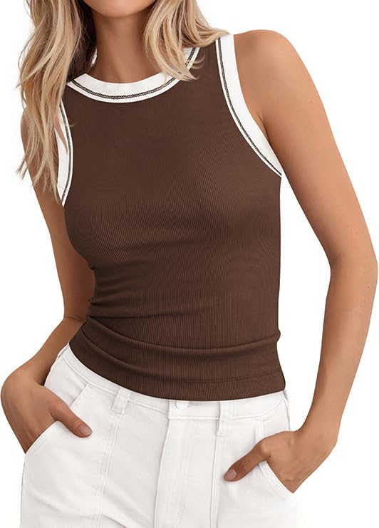 Image of BTFBM High Neck Tank Top for Women Sleeveless Ribbed Y2k Clothes Basic Shirts Going Out Outfits Spring Summer Tops 2026