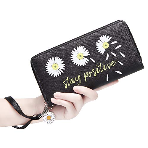 KUKOO Women’s Printed Zip Around Wallet Phone Clutch Purse Card Holder Organizer (Yellow -daisy-6)2