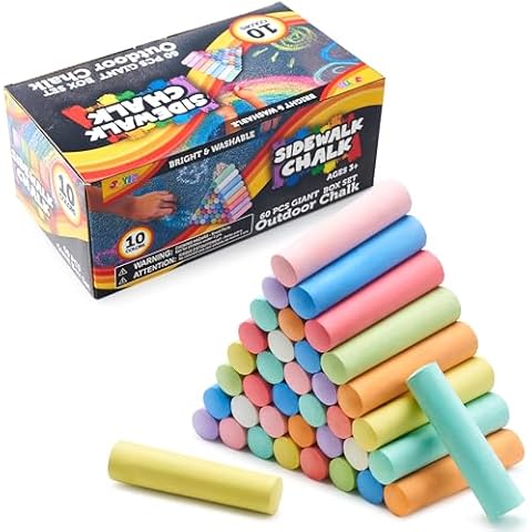 60 PCS Non-Toxic Washable Outdoor Chalk Set Cover