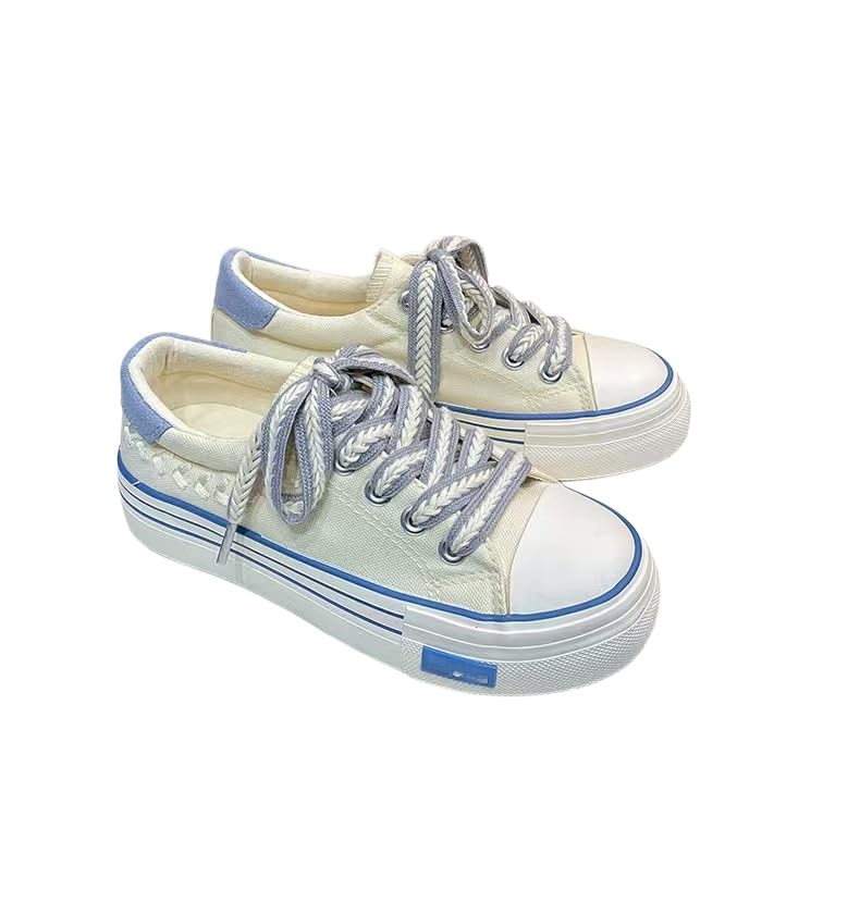 Sneakers Donna,Sneakers da Donna con Plateau in Tela, Basse, con Lacci Spessi E Suola Ammortizzata per L'Uso Quotidiano.