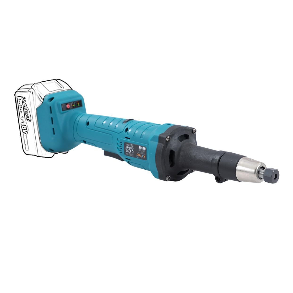 KATSU FIT-BAT 18V Brushless Smerigliatrice Assiale Smerigliatrice Dritta a Batteria con Mandrino a Pinza da 6 mm e 6 Velocità Variabili, senza Batteria 102309
