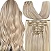 Hetto Blonde Clip in Hair Extensions Human Hair 14 Inch #18/613 Blonde Highlights Hair Extensions Clip in Human Hair 7Pcs 100g Clip in Extensions Remy Hair