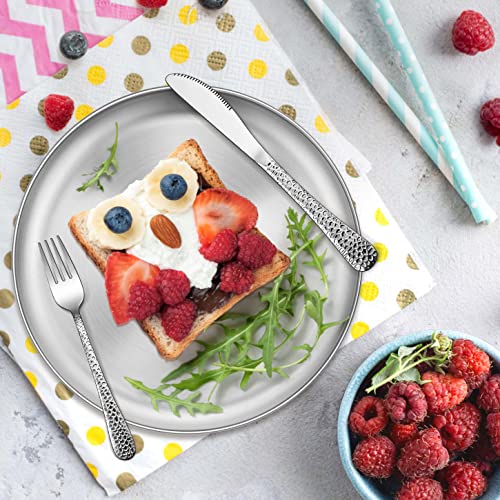 Homikit 304 Stainless Steel Dinner Plates, Fancy Metal 18/8 Kids Toddler Children Plate Dishes Set, 8In Round Dessert Salad Plates For Camping/Serving/Holiday, Satin Finished, Dishwasher Safe, 4 Pack #TOP4
