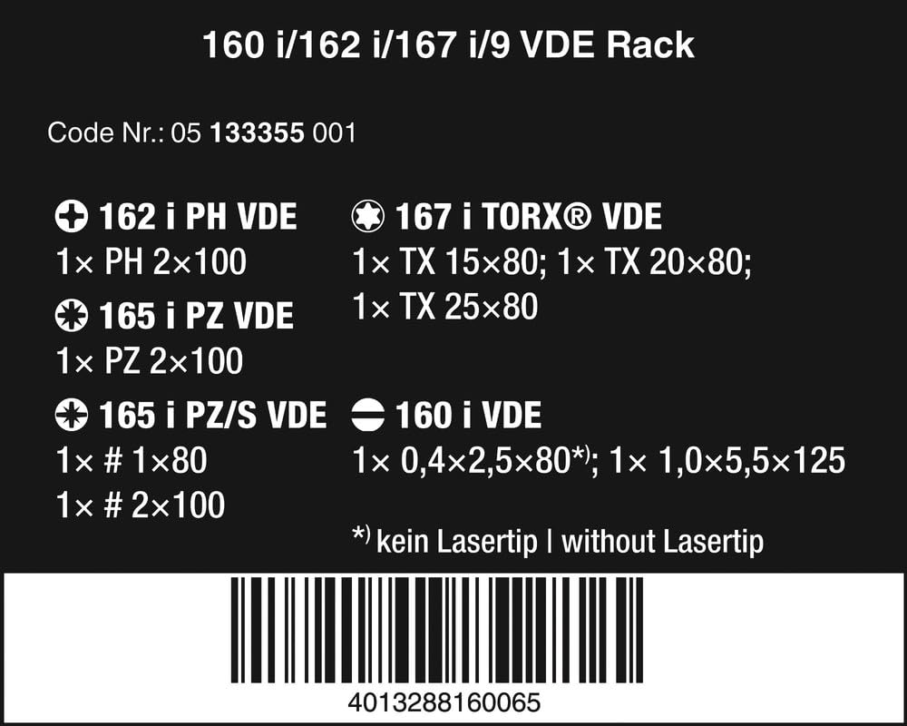 Wera 05133355001 Jeu de tournevis VDE 160i/162i/167i 9 pièces Torx / PH / PZ / Fendu (Import Allemagne)