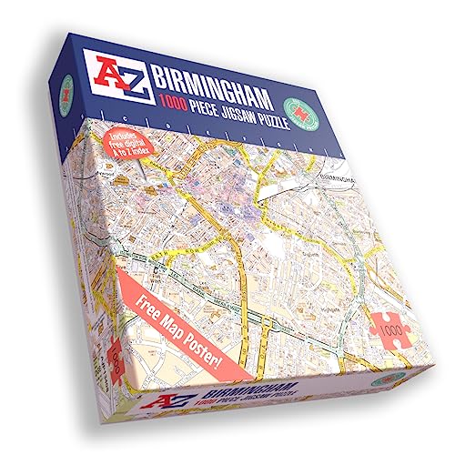Great Britain A-Z Map of Birmingham 1000 Piece Jigsaw Puzzle – Exclusive Street Map – Includes Guide Print & City Index – Nostalgic Gift Mapping Fun for Adults