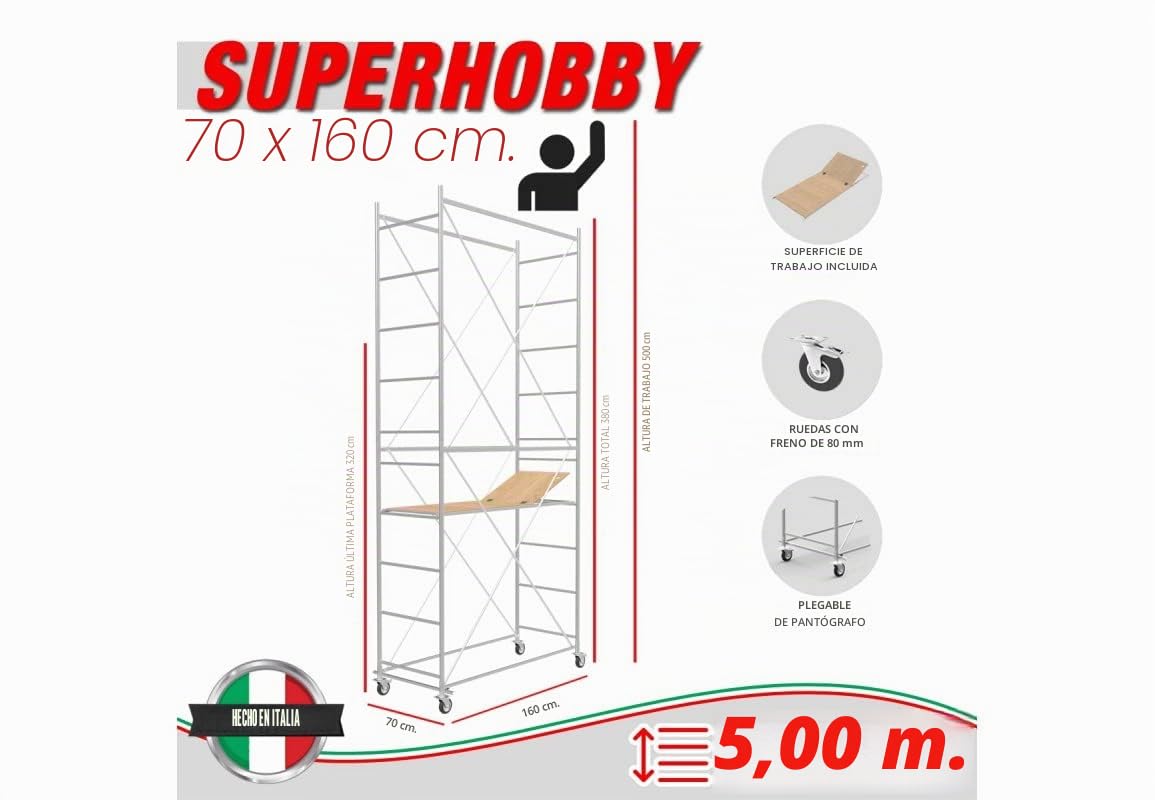 Andamio de Acero con una Altura de Trabajo de 5,00m - Modèle SUPERHOBBY - Made in Italy