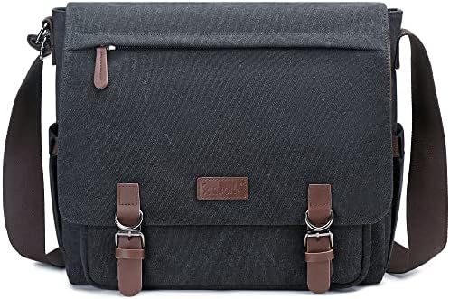 Messenger Bag SunBorLs Mens Retro Satchel 15.6inch Black Canvas Laptop Bags Adjustable Shoulder Strap Applicable to, Working People, Business Trips, College Students, Travel,Mens Messenger Bag （Black）
