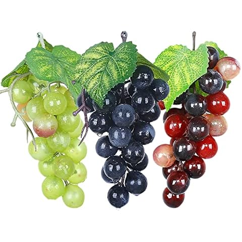 Fahibin 3Pcs Artificial Grapes Simulation Plastic Grapes Bunches, 24 Pieces Grape/Set, Life-like Grapes Bunches for Party Wedding Photography Props Decoration Cover