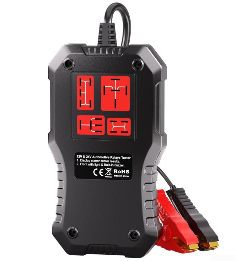 Tester per batterie e relè automobilistici per sistemi da 12 V 24 V con test di carico di avviamento, controllo dell'uscita dell'alternatore e analisi della batteria
