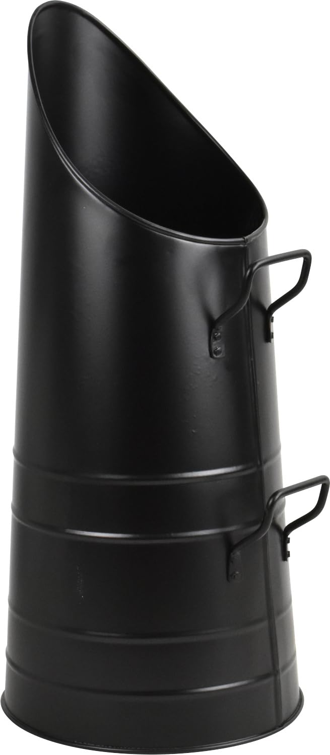 Black Tall Metal Fireplace Round Coal Scuttle Bucket Hod 21"