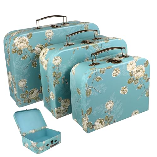 Sosoport 3 pièces Set de Valises Carton Imprimé Floral avec Poignées Métalliques Boîtes de Rangement Décoratives Empilables pour et Stockage