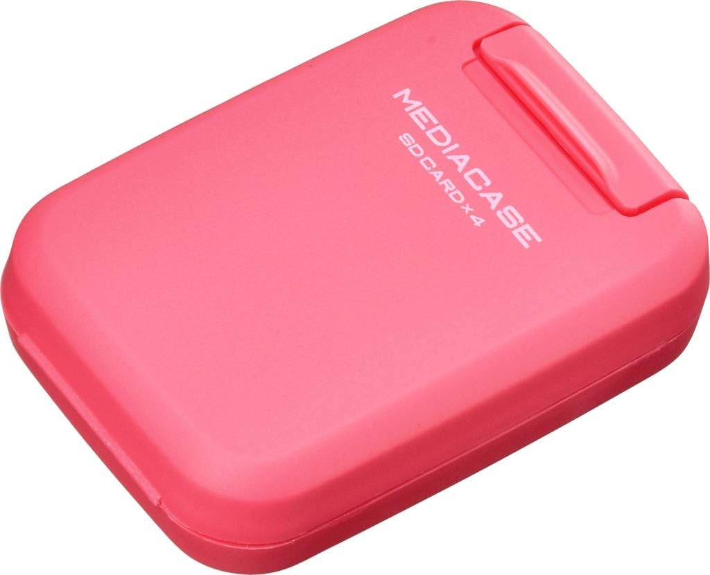 HAKUBA DMC-20SSDPK 4977187371291 Portable Media Case, S, for SD/Micro SD Card, Holds 4 Each, Anti-Static, Shock-Absorbing Cushioning, PP Resin, Strap Hole, Compact, Pink