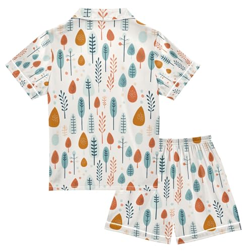 senya Cartoon Tree Satin Summer Pajama Sets Silk Short Sleeve Button Down Sleepwear2