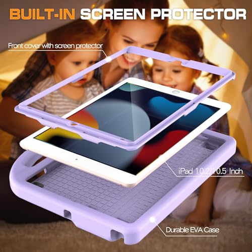 Image of Kids Case for iPad 9th /8th /7th Generation, iPad 10.2 Kids Case with Built-in Screen Protector, Durable Shockproof Handle Stand Protective Cover for iPad 10.2 Inch 2021 /2020 /2019, Lavender