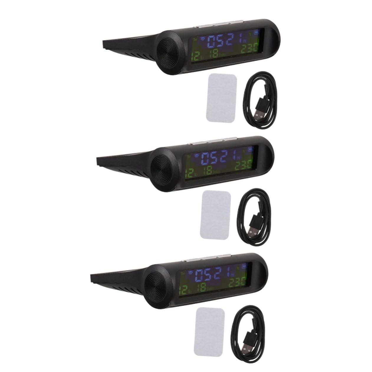 Mobestech 3piezas Reloj Digital Solar Para Coche Calendario y Pantalla Led Monitor De Temperatura y Presión De Neumáticos Compacto y Portátil Para Uso Interior y Exterior