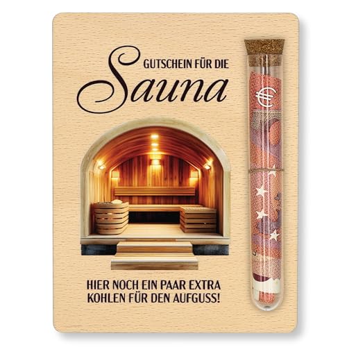 ZUKLA Verpackung für Geldgeschenk Sauna - 13 x 10 cm - mit Reagenzglas - Wellness Gutschein Verpackung