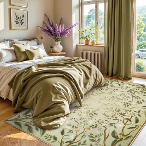 Collive alfombra lavable 5x7, diseño floral verde miniatura 7