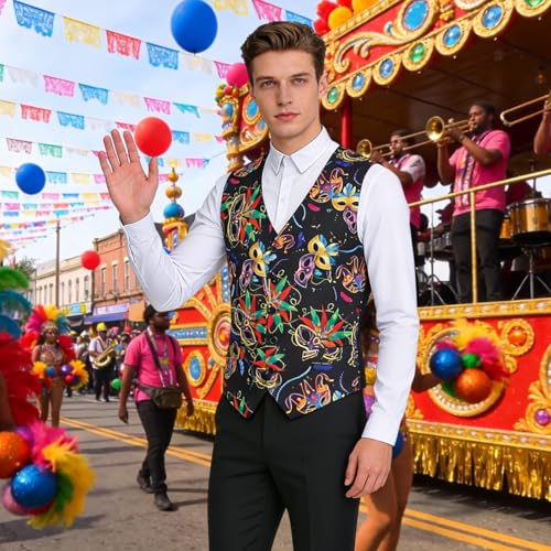 Image of GRAJTCIN Men's Festive Costume Adult Mardi Gras Vest 3D-Print St Patrick's Day Suit Independence Day Waistcoats