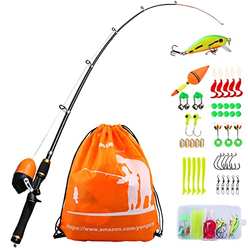 Sougayilang Kit Canna da Pesca per Bambini con Bobina telescopica, Completa, per Ragazzi e Adulti-Orange