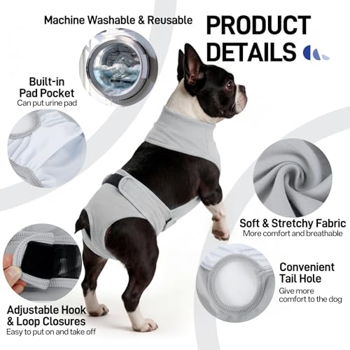 Image of BRKURLEG Female Dog Diapers with Suspender, Washable & Reusable, Grey M