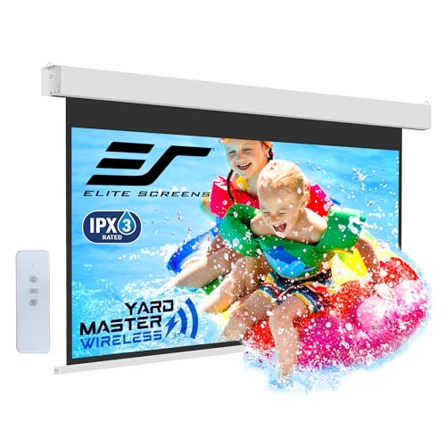 Image of Elite Screens Yard Master Wireless 125 inch Outdoor Motorized Projector Screen 16:9, Battery Powered, RF Remote, IPX3 Weather Resistant, 4K /8K Ready, Patio Home Theater OMS125WH-BAT-ELEC