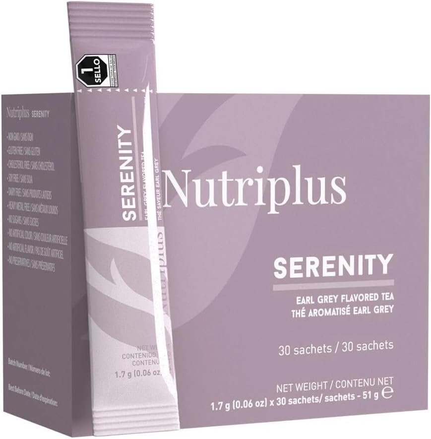 FARMASi Nutriplus Serenity Earl Grey Herbal Tea – Caffeine-Free Instant Bergamot Tea Blend, Refreshing Hot or Iced Stick Tea, 30 Servings