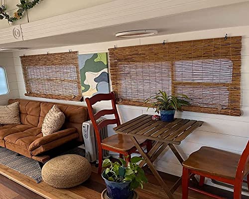 Woven Shades For Patio Bamboo Roman Shades Blinds For Indoor/Outdoor, Cordless Roll-Up Reed Curtain Blackout Bamboo Blinds For Windows Privacy 10" 16" 20" 24" 25" 28" 30" 32" 36" 38" 40" Width #TOP1
