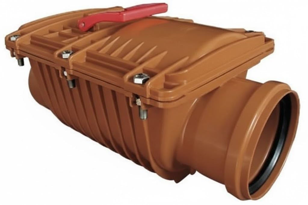 Tappo antiritorno DN125 con doppia patta e chiusura manuale di emergenza – Ø125 per tubi HT & KG – Protezione per ratti con alette in acciaio inox