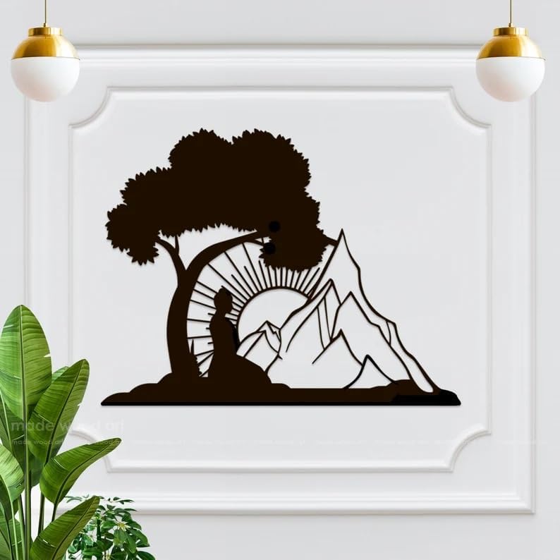 Image of BLIND SHOP Metal Buddha Wall Art, Meditation Decor, Zen, Yoga Lover Gift, Spiritual, Asian Art, Yoga Sign, Relaxing Wall Art (58X44X1.5 CM)