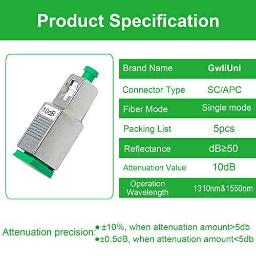 5Pcs 10Db Sc-Apc Fiber Optic Attenuator, Fiber Signal Attenuation Converter, Sc Inserts Connector #TOP5