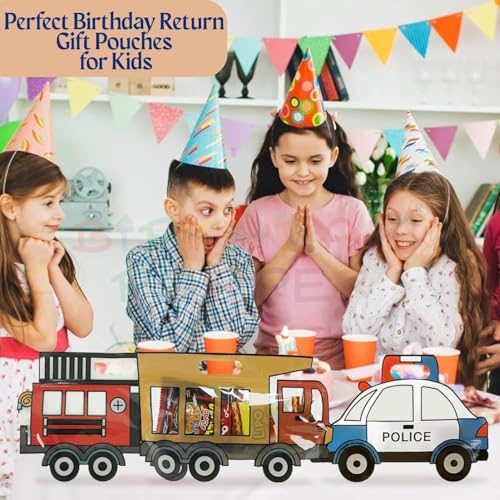 Image of Birthday Popper 25 Pcs Vehicle Shaped Ziplock Standy Pouches as Birthday Return Gifts | Gift Bags | Reusable Sealable Food-Grade Gift Wraps for Picnics & Treats