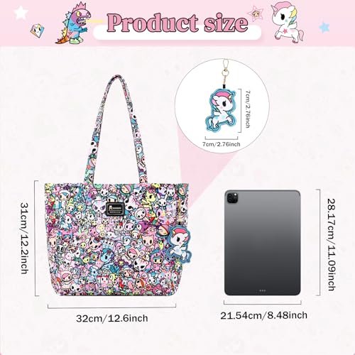 Image of tokidoki Large Tote Bag with Unicorno Keychain Laptop Travel Bag Shoulder Work Tote Weekender Bag Handbag for Women