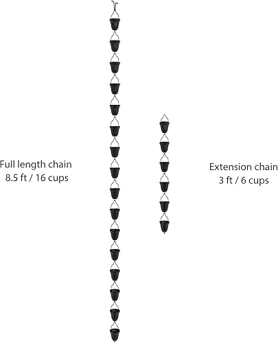 Miniatura 3 de Rain Chains Direct Contempo Extensión de Cadena de Lluvia, 3 Pies de Longitud, Aluminio, Recubrimiento en Polvo Negro, Reemplazo Funcional y