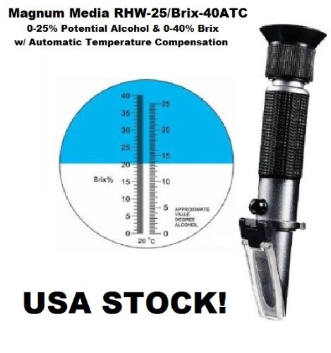 Miniatura 2 de Magnum Media 0-40% Brix & 0-25% potencial alcohol refractómetro de doble escala para enólogos/cerveceros - RHW-25/Brix-40ATC