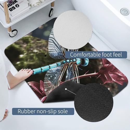 Tapis de sol bleu libellule pour sol de salle de bain et douche
