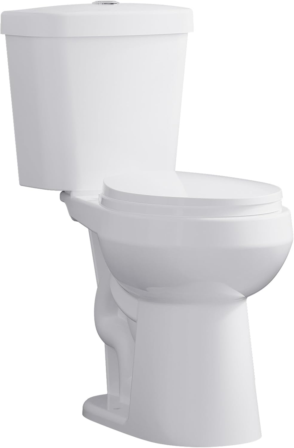 Two Piece Toilet 19 inch Chair Height Round Bowl, Top Dual Push, High Seat Toilet for Seniors, Compact Bathroom Toilet with Soft-Close Seat White