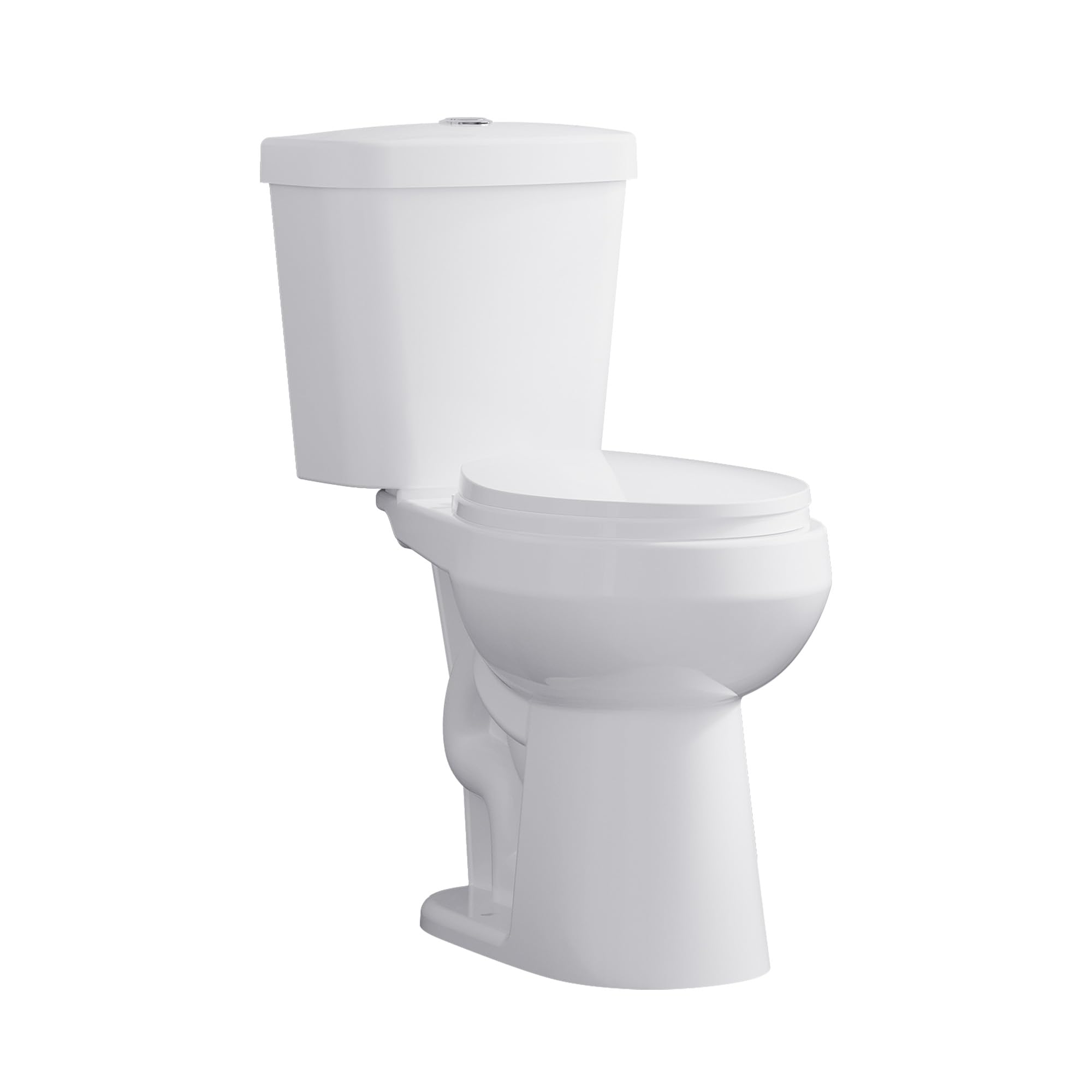 Two Piece Toilet 19 inch Chair Height Round Bowl, Top Dual Push, High Seat Toilet for Seniors, Compact Bathroom Toilet with Soft-Close Seat White