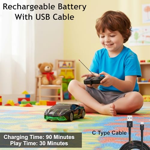 Image of Wishkey Remote Control Car Toy Super High Speed Racing Car with Stylish Looks & Modern Design,RC Vehicle Toy for Kids Age 4+ Years Black-Green, (Pack of 1)