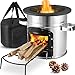 Produktbild Raketenofen, Rocket Stove Ø26*25 cm, Tragbar Camping Holzofen mit Tragetasche & Brennholzständer & Kohlegitter - für Dutch Oven, Pfanne, Topf - Ideal für Camping/Kochen im Freien/Wasser Kochen