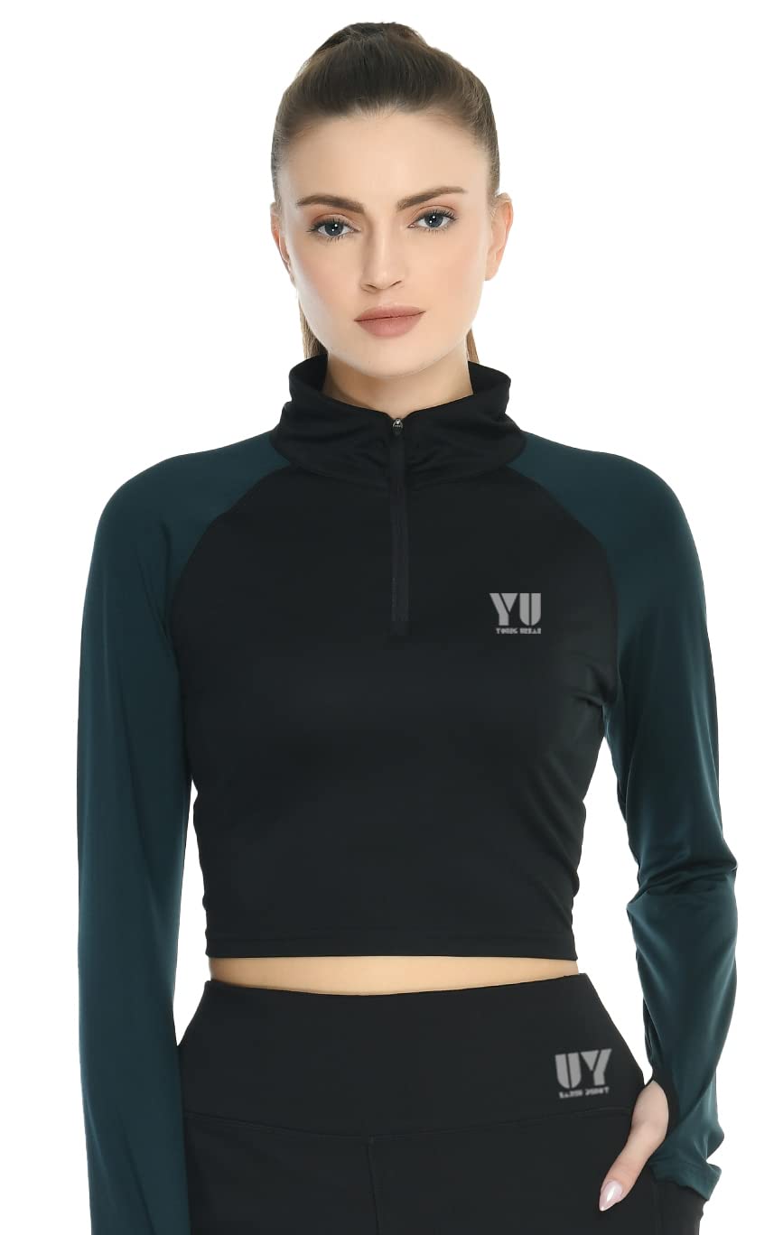 Young Urban Women's Reglan Full Sleeve Zip Crop Top