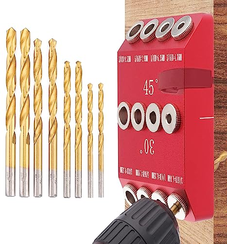30 45 90 Grad Winkel Bohrhilfe, Winkelbohrloch-FüHrungslehre mit 8 Bohrer für Abgewinkeltes und Gerades Loch, KabelgeläNder-Zugschrauben-Bohrschablone