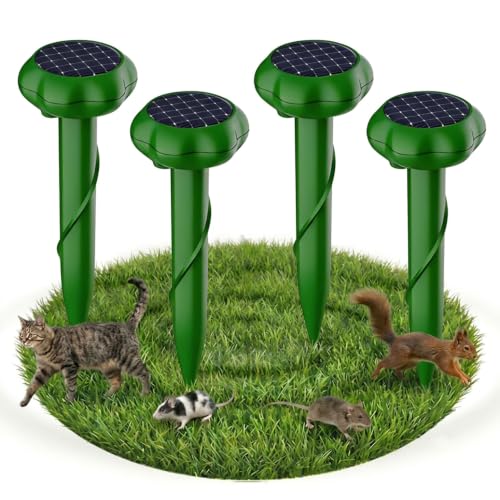 Solar Mole Repellent,4 Pack Ultrasonic Solar Power Animals Repeller,Mole Stopper Scare Vole for Lawn Garden & Yard Home -Groundhog Repeller Snake Rodent Gopher Chaser Pest Odstraszacz