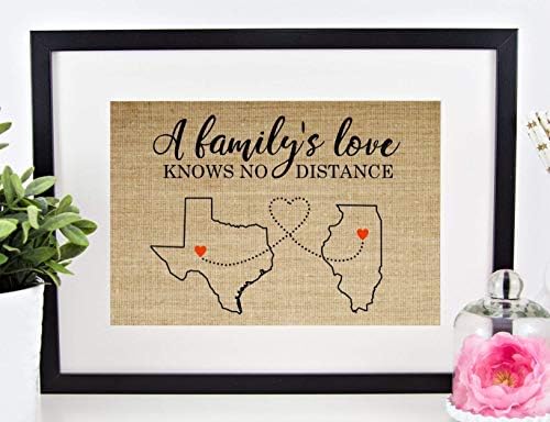 Personalized Long Distance Family Gift, Christmas Gift for Mom Dad Grandma Father Mother Sign: Map of ANY CITY, STATE, or COUNTRY (8x10 or 11x14 Burlap Print)