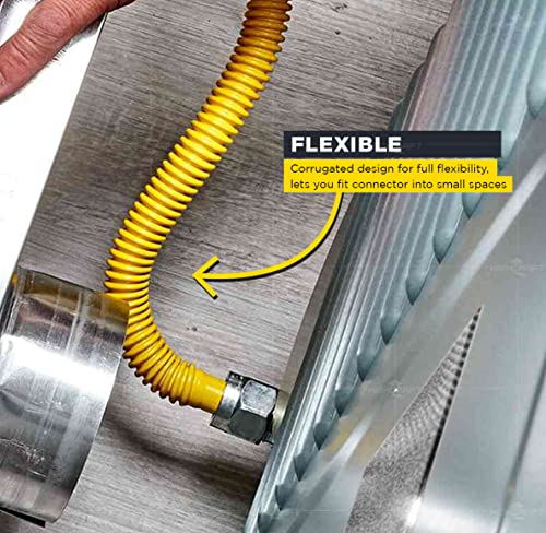 Gas Connector 18 inch Yellow Coated Stainless Steel, 1” OD Flexible Gas Hose Connector for Tankless Water Heater, with 3/4” FIP x 3/4” MIP Stainless Steel Fittings, 18” Gas Appliance Supply Line