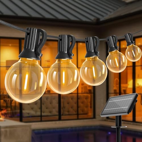 Bomcosy Guirnaldas Luces Exterior Solar, 30M Luces Led Solares Exteriores con 50+2 Bombilla, Cadena de Luces Impermeable Perefcto para Fiesta Boda Jardín Patio Cafe