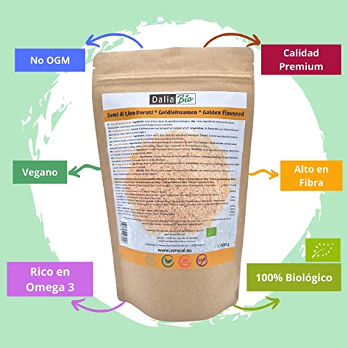Miniatura 2 de Dalia Bio - Semillas De Lino Dorado Bio 500g Semillas De Lino Dorado, Naturales Y Totalmente Vegetales Fuente Premium De Fibra Y Omega-3 Sin Gluten 100 Orgánica