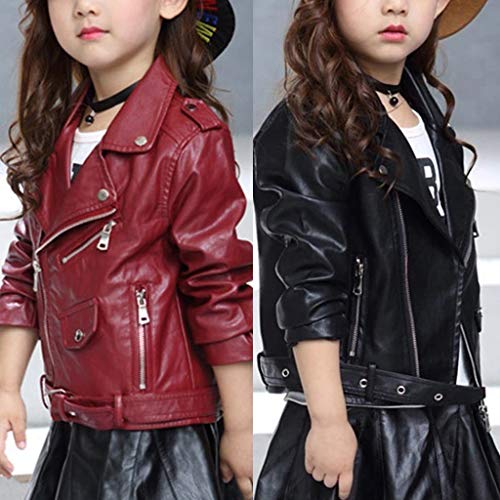 Lingery Girls Leather Jacket Motorcycle Faux Outerwear Kids Soft PU Outfit Children Zipper Coats with Pockets Toddler Baby Girls Kids Outfits w6, 3-4T