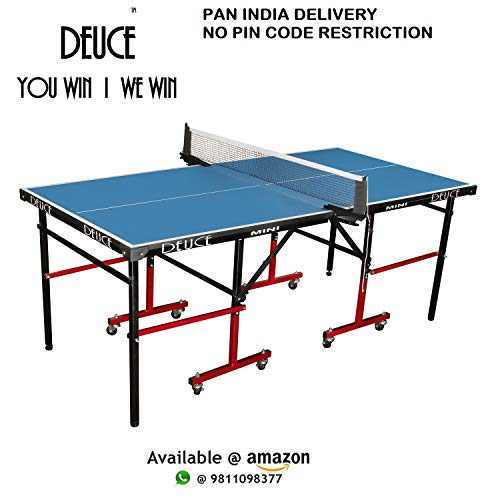 Fieldsheer DEUCE Mini Table Tennis Table 6*3 feet with 18 mm Both Side Laminated top and 50 mm Wheel (2 TT bat, 3 Balls and 1 Cover)