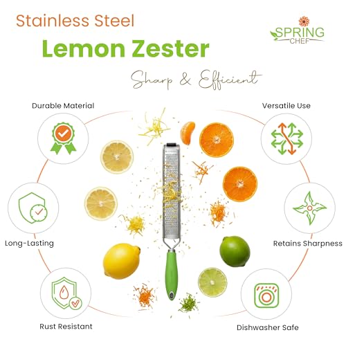 Image of Spring Chef Stainless Steel Lemon Zester - Garlic & Ginger Grater - Green